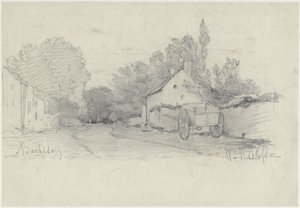 Ansicht einer Straße mit einem Wagen in Barbizon von Willem Roelofs (I)