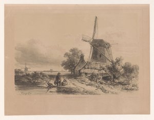 Mühle in einer Landschaft mit zwei Figuren von Willem Roelofs (I)