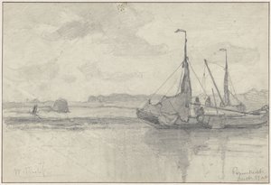Fischerboote in einer Landschaft bei Papendrecht von Willem Roelofs (I)