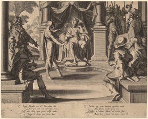 Alexander der Große sitzt in Gerechtigkeit von Willem Swanenburgh, after Joachim Anthonisz Wtewael