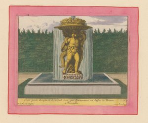 Brunnen mit einer Statue von drei tanzenden Putti, die eine Schale über ihren Köpfen tragen von Willem Swidde