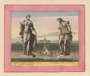 Statuen einer Nymphe mit Lorbeerkranz und einer Tänzerin von Willem Swidde