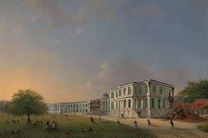 Vorderansicht des Buitenzorg-Palastes während des Erdbebens vom 10. Oktober 1834 von Willem Troost (II)