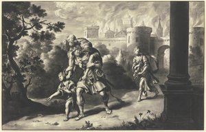 Aeneas rettet Anchises aus dem brennenden Troja von Willem Van Mieris