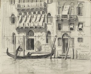 Häuser mit Markisen über den Balkonen am Canal Grande in Venedig