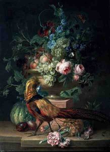 Stillleben mit Blumen und einem Fasan von Willem van Leen