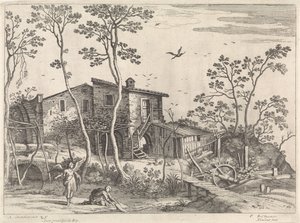 Landschaft mit Tobias und dem Engel (Italienische Landschaften) von Willem van Nieulandt (II)