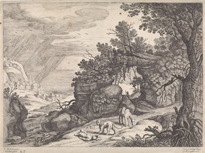 Landschaft mit einem toten Gottesmann, Löwe und Esel