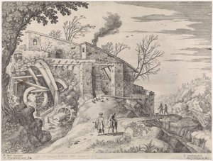 Landschaft mit einer Wassermühle und dem barmherzigen Samariter von Willem van Nieulandt (II)