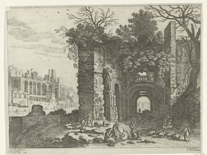 Rastende Familie vor einer Ruine von Willem van Nieulandt (II)
