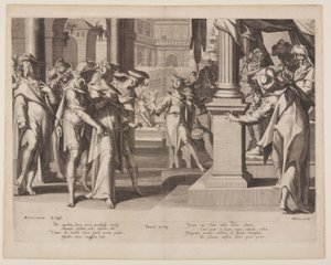 Susanna vor Daniel, Platte 3 aus Throne der Gerechtigkeit (Thronus Iustitiae) von Willem van Swanenburgh