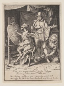 Der Teufel malt das Herz des Menschen, aus Allegorie des Missbrauchs weltlicher Güter von Willem van Swanenburgh