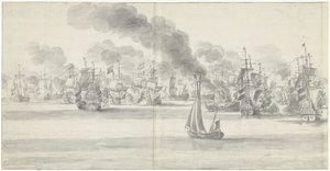 Die Seeschlacht vor Katwijk (linkes Blatt), 1653 von Willem van de Velde (I)