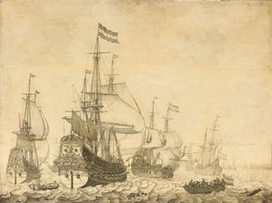 Seestück mit niederländischen Kriegsschiffen, darunter die Drenthe und der Prinz Friedrich-Henry