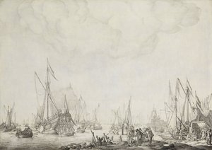 Die königlichen und staatlichen Yachten, möglicherweise die Ankunft von Karl II. von England in Moerdijk, 1660