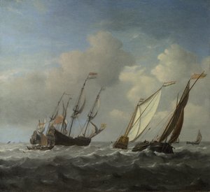 Ein niederländisches Schiff, eine Yacht und kleinere Schiffe im Wind, ca. 1660 von Willem van de Velde the Younger