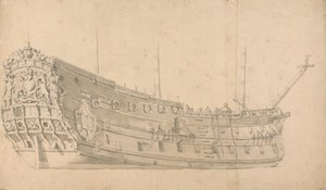 Ein englisches Kriegsschiff, Steuerbordansicht: Möglicherweise die Victory von Willem van de Velde the Younger