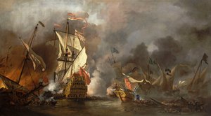 Ein englisches Schiff im Kampf mit Barbareskenpiraten