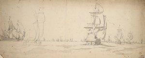 Niederländische Schiffe laufen auf die Hauptflotte zu, Mai? 1672, ca. 1672 (Graphit, Grauwaschung)