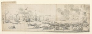 Maria von Modena geht in Gravesend an Bord von Willem van de the Elder Velde