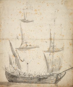 Porträt eines kleinen niederländischen Handelsschiffs, ca. 1665 von Willem van de the Elder Velde