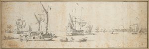 Zwei Dogger und ein Schiff vor Anker in einem Hafen, ca. 1681 von Willem van de the Elder Velde