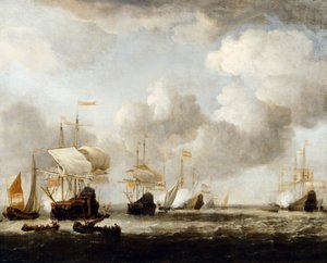 Eine niederländische Flotte kommt bei einer Brise vor Anker von Willem van de the Younger (attr.to) Velde