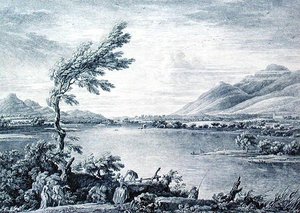 Blick auf Derwentwater von Vicars Island in Richtung Skiddaw, graviert von Chatelin und Grignion (Gravur) von William (after) Bellers