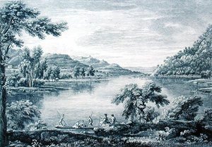 Ansicht von Hawswater, einem See in der Nähe von Banton in Westmoreland, geätzt und graviert von Chatelin und Muller von William (after) Bellers