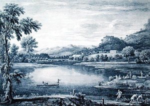 Ansicht von Winander Meer bei Ambleside, graviert von Chatelin und Muller von William (after) Bellers