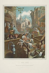 Chromolithographie von William Hogarths Gin Lane