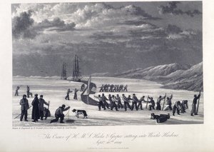 Die Besatzung der H.M.S. Hecla und Griper schneidet in den Winterhafen, 26. September 1819, Illustration aus 