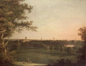 Ansicht von Manchester mit Figuren im Vordergrund von William (attr. to) Bellers
