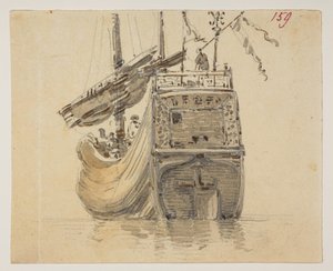 159 Ein Boot, aus einem Album mit 372 Zeichnungen von Landschaften, Küstenlinien, Kostümen und Alltagsleben, erstellt während der Gesandtschaft von Lord Macartney zum Kaiser von China, zwischen 1792 und 1794 (Bleistift und Aquarell auf Papier)