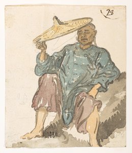 Schlafende Figur, wahrscheinlich aus Turon Bay, aus einem Album von 372 Zeichnungen von Landschaften, Küstenlinien, Kostümen und Alltagsleben während der Botschaft von Lord Macartney an den Kaiser von China, zwischen 1792 und 1794
