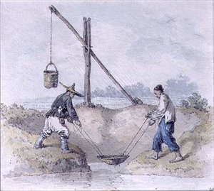 Chinesische Arbeiter beim Wasserholen