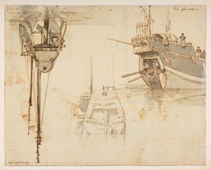 f.58 145v Boot. Fluss Lim-po. Nov 20., aus einem Album von 372 Zeichnungen von Landschaften, Küstenlinien, Kostümen und Alltagsleben, erstellt während Lord Macartneys Gesandtschaft an den Kaiser von China, zwischen 1792 und 1794 (Bleistift & Aquarell auf P von William Alexander