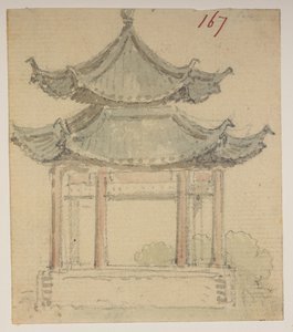 Tempel, aus einem Album von 372 Zeichnungen von Landschaften, Küstenlinien, Kostümen und Alltagsleben während der Botschaft von Lord Macartney an den Kaiser von China, zwischen 1792 und 1794 von William Alexander