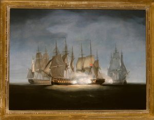 HMS Sibylle feuert auf die Forte, 1799, Gemälde von W. Anderson von William Anderson