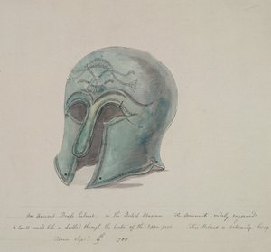 Antiker Messinghelm aus dem British Museum, Holborn, London, 1784