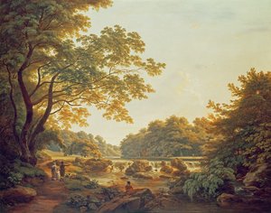Figuren an einem Wehr am Fluss Clodiagh im Charleville Forest, County Offaly, 1801 von William Ashford