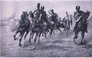 Kanonen an die Front: Waterloo am 18. Juni 1815, Illustration aus Britische Schlachten zu Land und zu Wasser, 1915