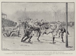 Internationales Fußballspiel (England gegen Wales) am 6. Januar im Birkenhead Park, Erster Versuch für England von William Barnes Wollen