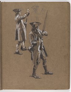 Studie für das Ölgemälde von William Barns Wollen, Die Schlacht von Lexington 1775 von William Barnes Wollen