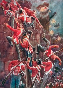 Die 5. Division stürmt durch Eskalation die Wälle von San Vincente bei der Einnahme von Badajoz, 6. April von William Barnes Wollen