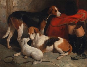 Ein Paar Foxhounds mit einem Terrier, im Besitz von Lord Henry Bentinck von William Barraud