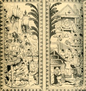 Chinesische Töpfer bei der Arbeit, Entwurf für ein Buntglasfenster, ca. 1870, 1881 von William Bell Scott