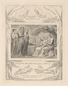 Buch Hiob, Platte 19, Jeder gab ihm auch ein Stück Geld von William Blake