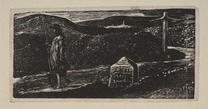 Colinets Reise, Meilenstein markiert LXII Meilen nach London, aus Thorntons Pastoralen von V..., 1821 von William Blake