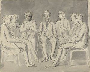 Gruppe von Männern, die im Kreis sitzen [recto]